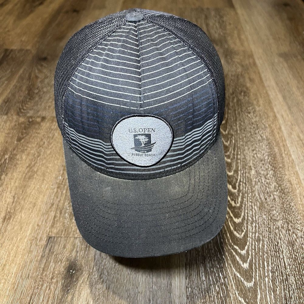U.S. Open Pebble Beach Snapback Hat‎ Black Golf Faded Gray Trucker Mesh Preppy